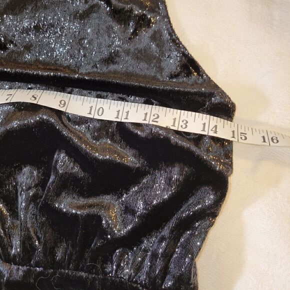 LUSH Black Textured Shiney Shimmer Halter backless Romper S - Picture 10 of 13